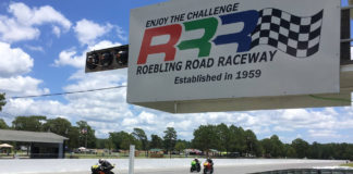 Motorcycles at speed at Roebling Road Raceway. Photo courtesy of Roebling Road Raceway.