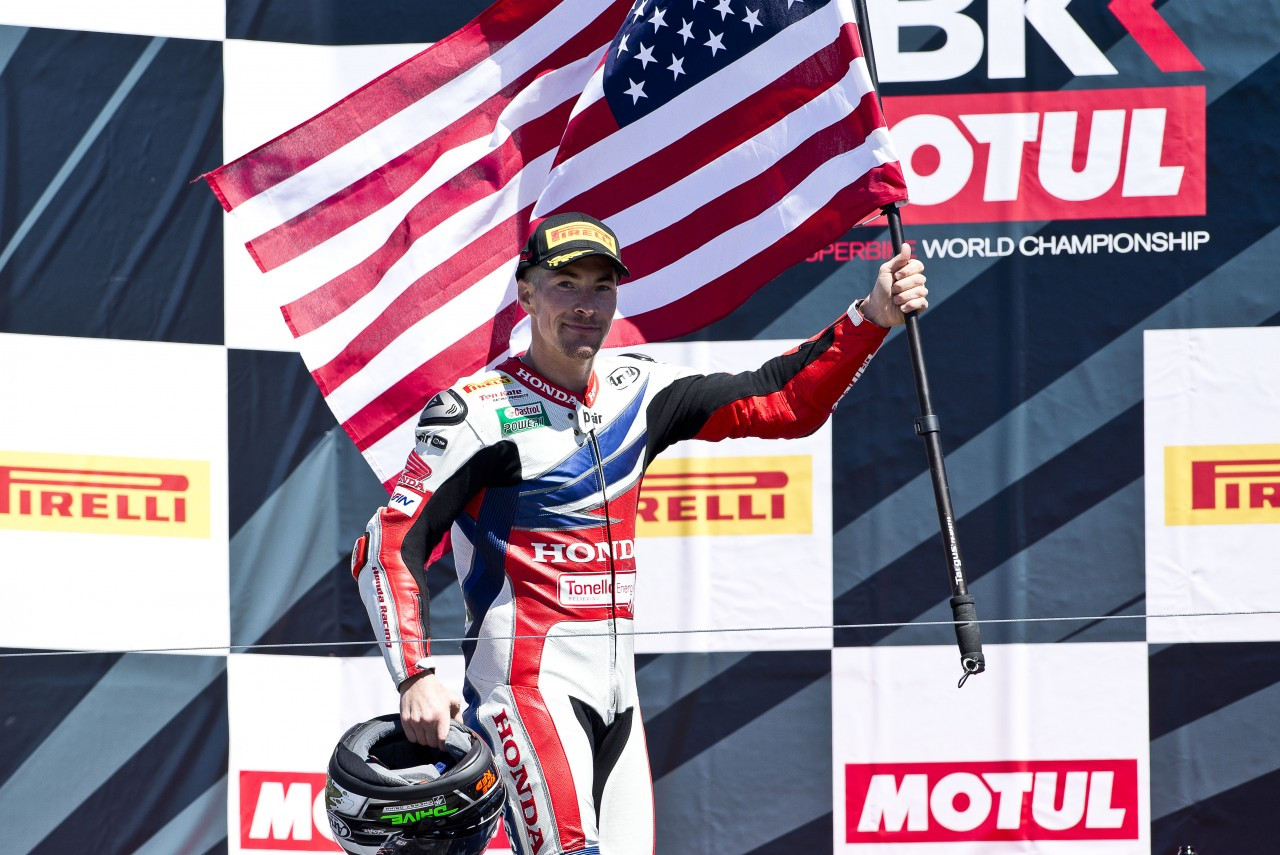 Nicky Hayden, after finishing third in World Superbike Race One at Laguna Seca in 2016. Photo courtesy Honda.