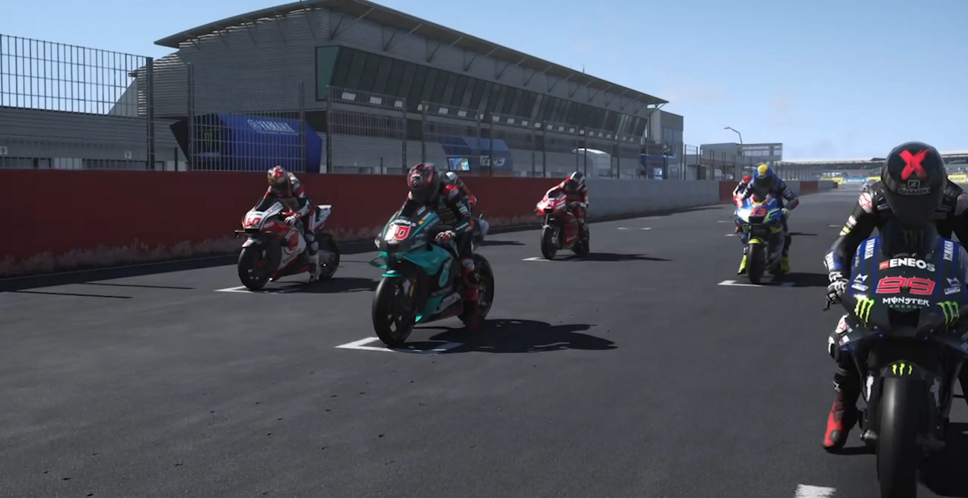 The starting grid for MotoGP virtual race five, at Silverstone Circuit. Image courtesy Dorna.