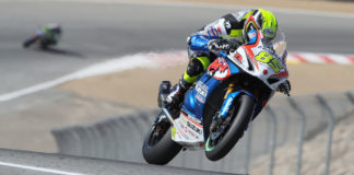 Jake Lewis (85) at speed during the MotoAmerica event at WeatherTech Raceway Laguna Seca in 2019. Photo by Brian J. Nelson.