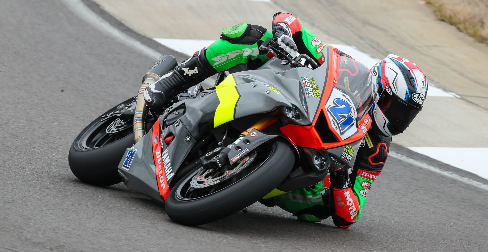 Brandon Paasch (21) at speed during the official MotoAmerica pre-season test at Barber Motorsports Park. Photo by Brian J. Nelson.