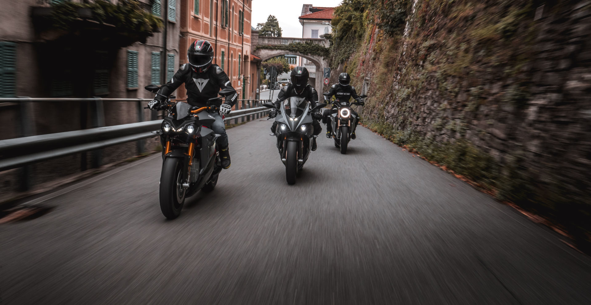 Energica's 2020-models (from left): the new Eva Ribelle, the Ego+, and the Eva EsseEsse9+. Photo by Marcello Mannoni, courtesy Energica.