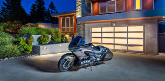 A Honda Gold Wing in front of a residence. Photo courtesy of American Honda.