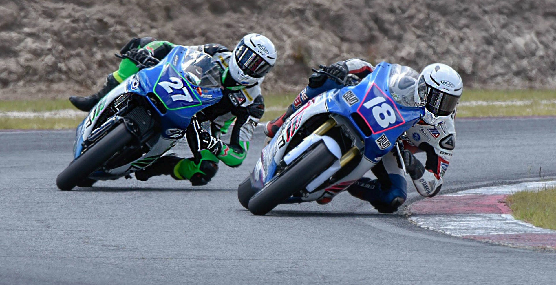 Robem Engineering teammates Jackson Blackmon (18) and Toby Khamsouk (27) in action at Roebling Road Raceway. Photo by Sara Chappell Photography, courtesy Robem Engineering.