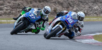 Robem Engineering teammates Jackson Blackmon (18) and Toby Khamsouk (27) in action at Roebling Road Raceway. Photo by Sara Chappell Photography, courtesy Robem Engineering.