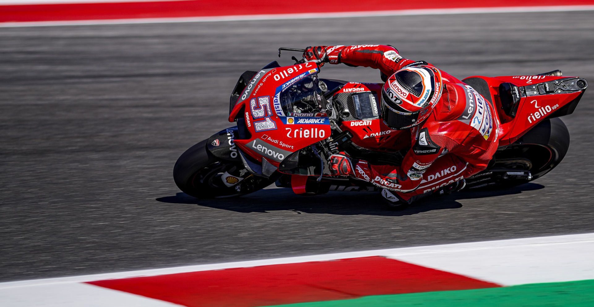 Ducati test rider Michele Pirro (51) competing as a wild card at Misano in 2019. Photo courtesy Ducati.