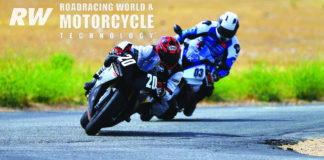 Michael Gougis (20) and an instructor (03) at a California Superbike School. Photo by Etechphoto.com.