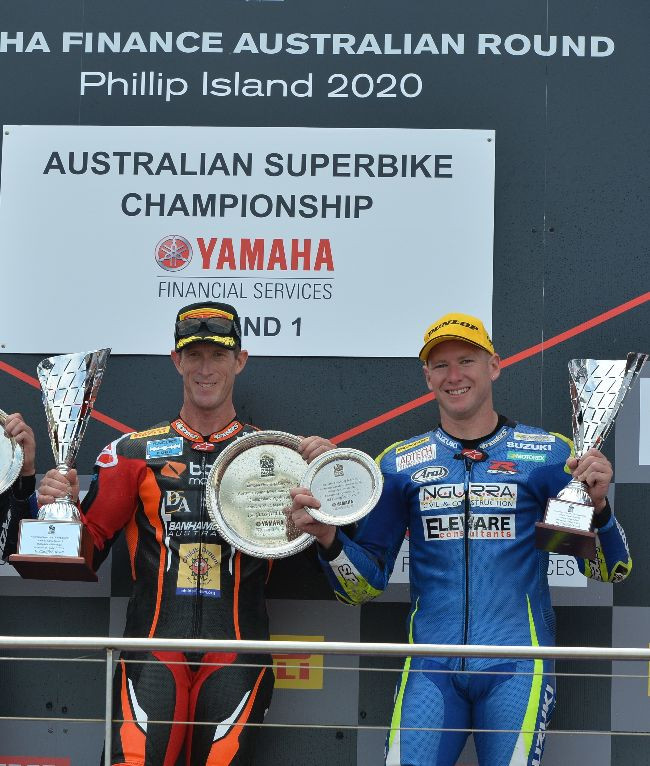 Australian Superbike racers Wayne Maxwell (left) and Josh Waters (right). Photo courtesy Motorcycling Australia.