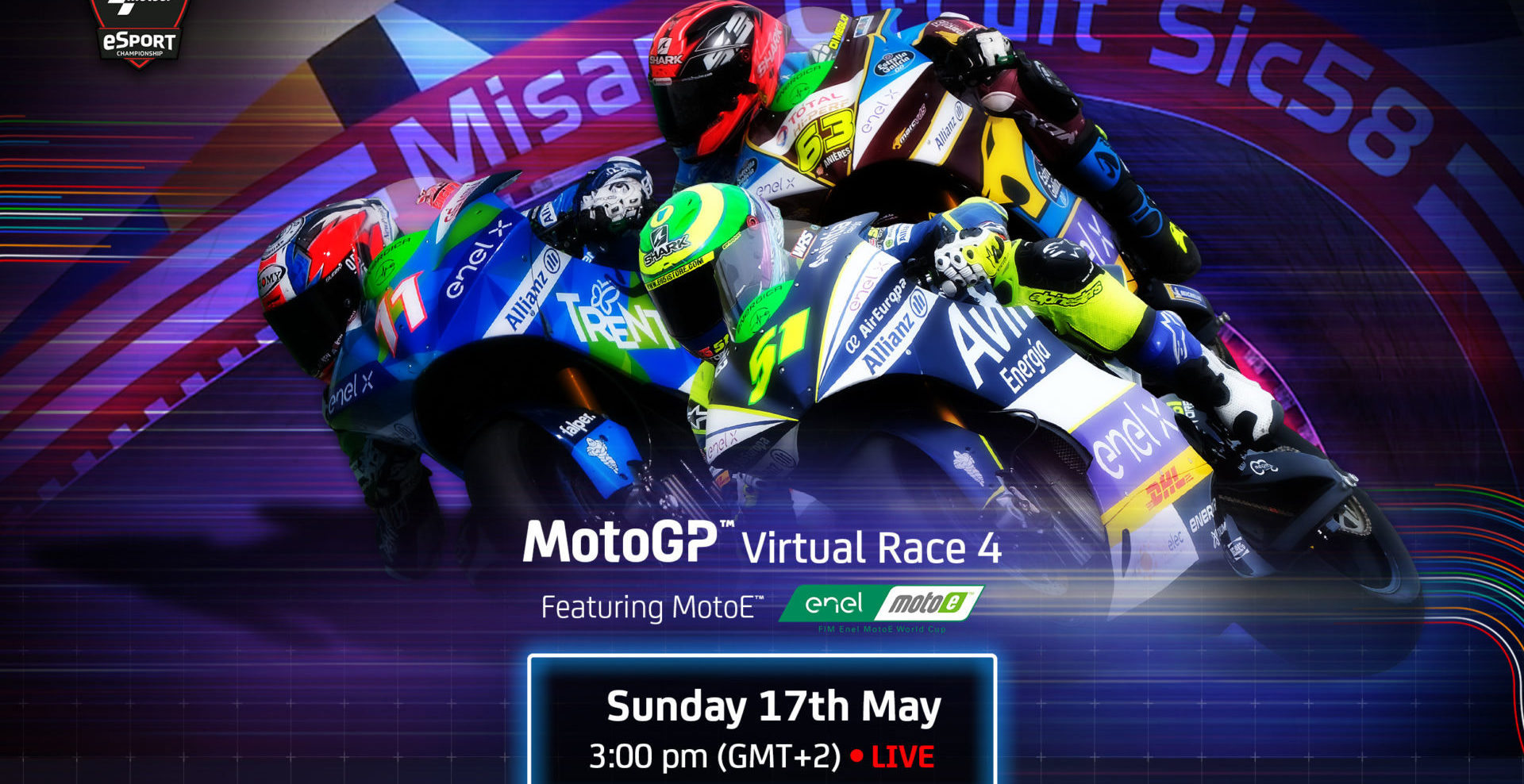 The MotoE class will be part of MotoGP Virtual Race 4 on May 17. Image courtesy Dorna.