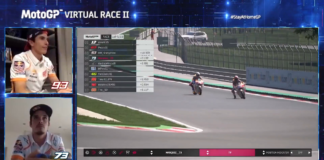Repsol Honda's Marc Marquez (top) and Alex Marquez (bottom) during the second virtual MotoGP race. Image courtesy of Repsol Honda.
