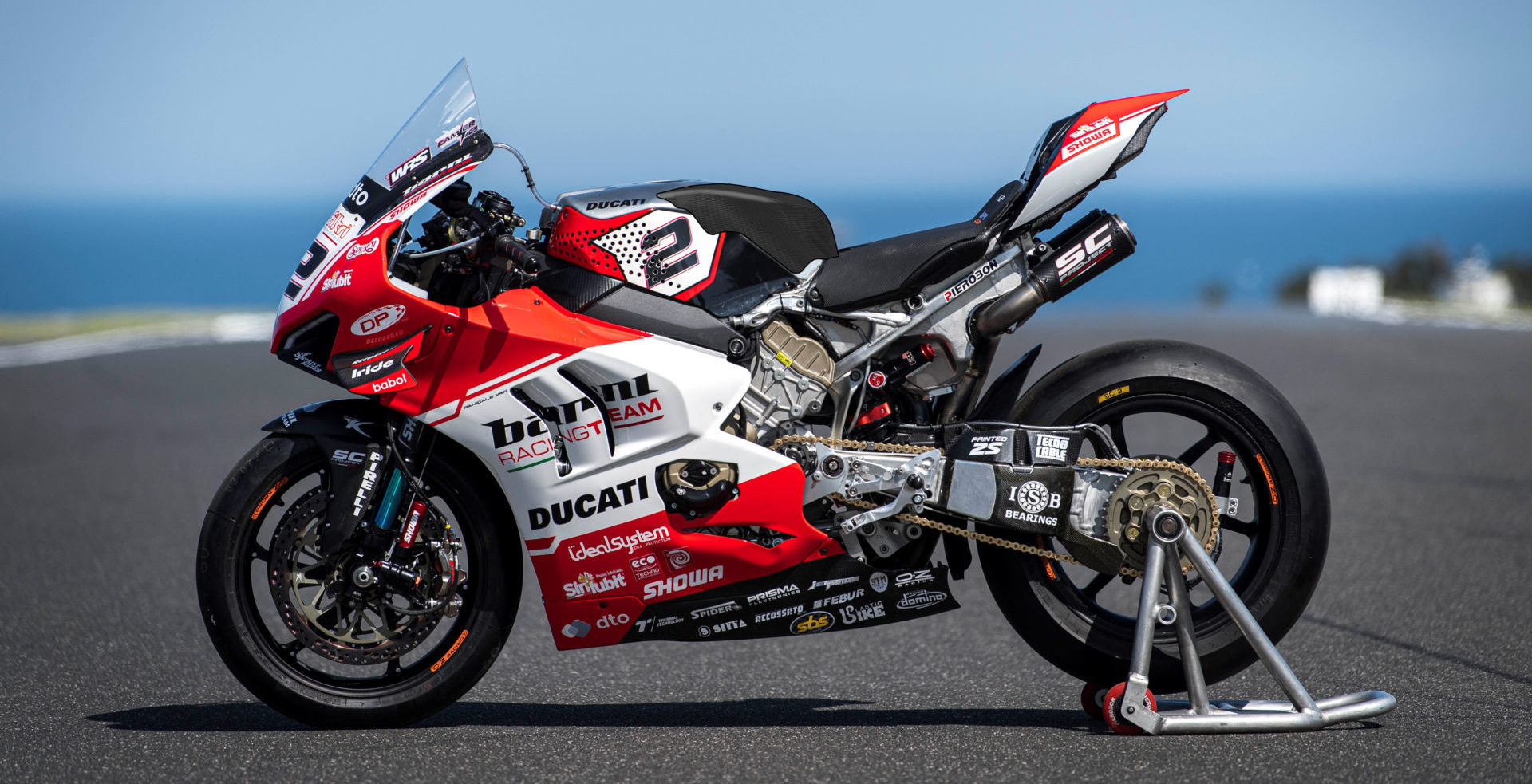 Leon Camier's Barni Racing Ducati Panigale V4 R World Superbike with a rendering of his new fuel tank. Photo courtesy Barni Racing.