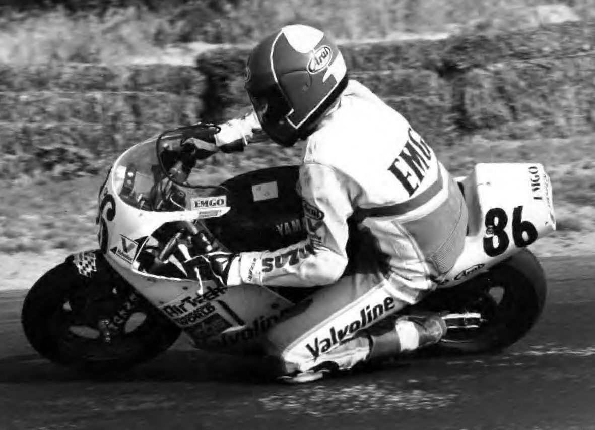 Chris Ulrich (86) on a YSR50 at a kart track in California, 1993.