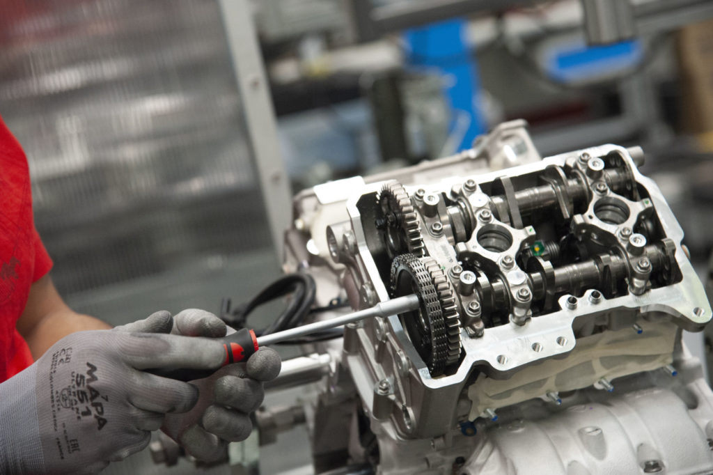 The engine of Ducati Superleggera V4 001 of 500 being assembled. Photo courtesy Ducati.