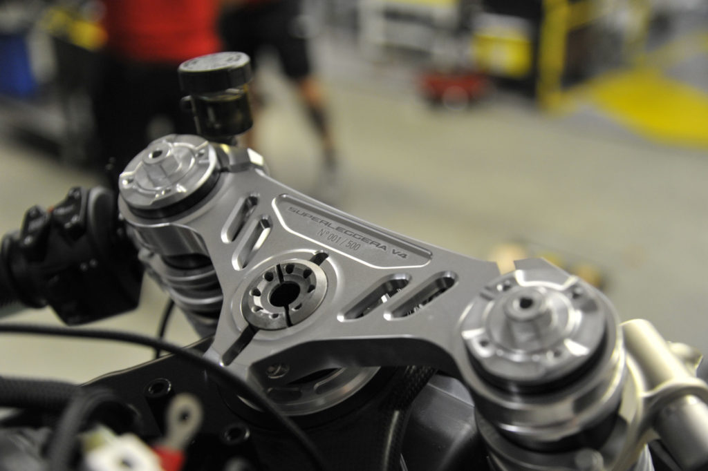 Each of the 500 Ducati Superleggera V4s will be numbered on the top triple clamp. Photo courtesy Ducati.