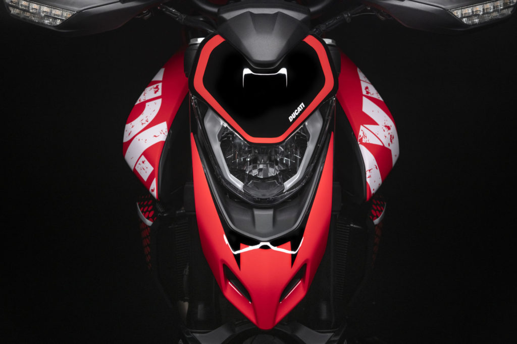 A head-on shot of a Ducati Hypermotard 950 RVE. Photo courtesy Ducati.