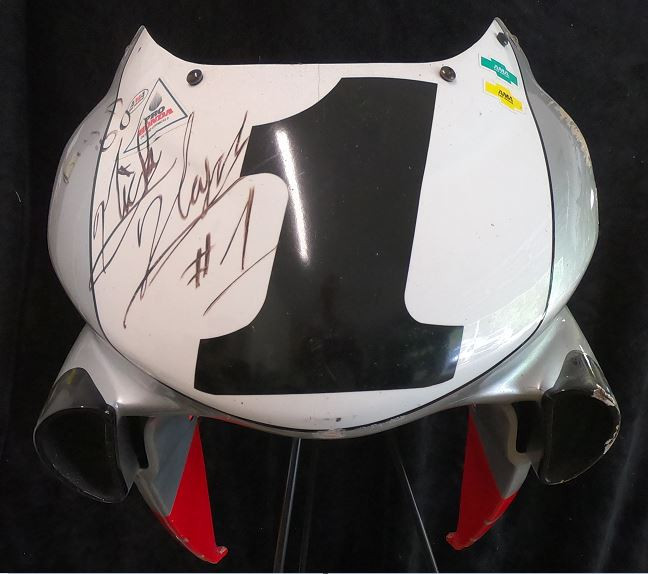 This Nicky Hayden-autographed fairing is being auctioned with all proceeds going to the Nicky Hayden Memorial Foundation. Photo courtesy Robert Zerbisias.