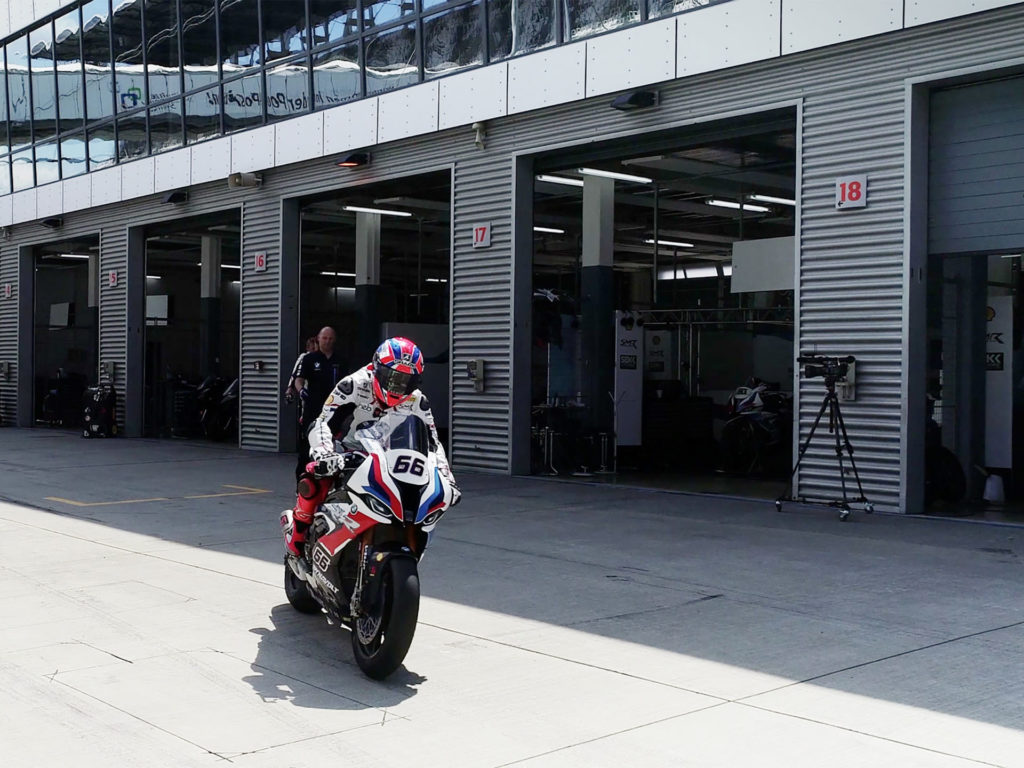 Tom Sykes (66) taking BMW S 1000 RR World Superbike out on track at Lausitzring, in Germany. Photo courtesy BMW Motorrad WorldSBK Team.