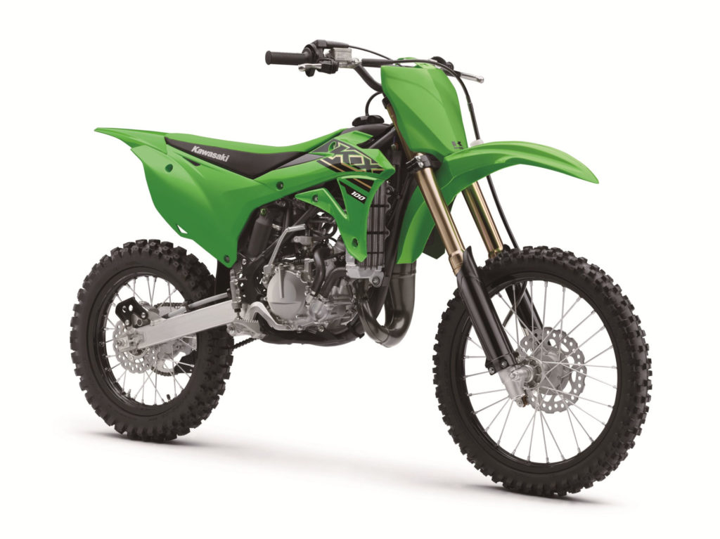 A 2021 Kawasaki KX100. Photo courtesy Kawasaki Motors Corp., U.S.A.