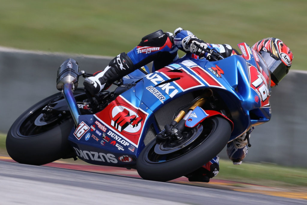 Alex Dumas (16) finishes within the top-five in the Stock 1000 class. Photo by Brian J. Nelson, courtesy Suzuki Motor of America, Inc.