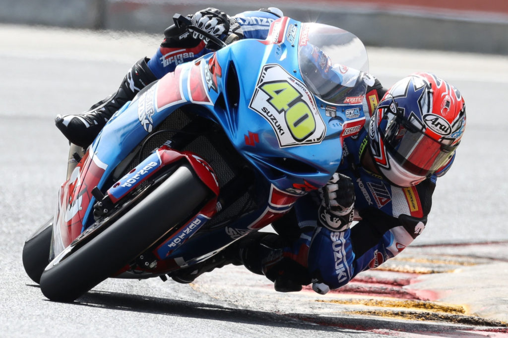 Sean Dylan Kelly (40) grabs a podium finish in Race 1 and 2 on his Suzuki GSX-R600. Photo by Brian J. Nelson, courtesy Suzuki Motor of America, Inc.