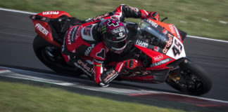 Scott Redding (45) at speed at Misano. Photo courtesy Ducati.