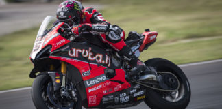 Scott Redding (45) at speed at Misano. Photo courtesy Ducati.