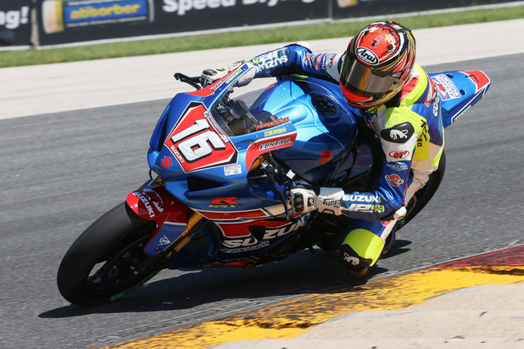 Alex Dumas (16) finished within the top-ten during the 2020 Stock 1000 opener. Photo by Brian J. Nelson, courtesy Suzuki Motor of America Inc.
