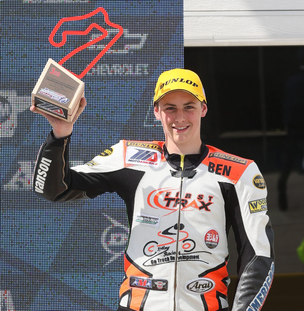 Benjamin Gloddy on the podium at Road America. Photo by Brian J. Nelson, courtesy Quarterley Racing On Track Development.