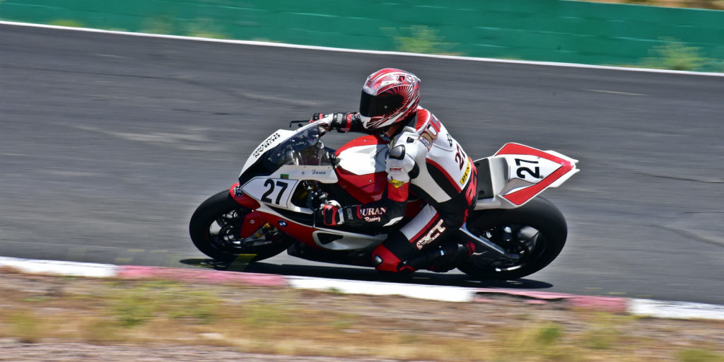 Chris Duran (27) won Sunday's Formula One race, as well as both A Superbike races.  Photo by Michael Gougis.