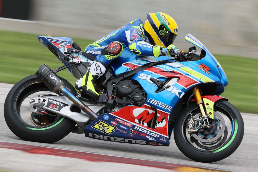 Toni Elias (24) during Race 2 at the MotoAmerica season opener. Photo by Brian J. Nelson, courtesy Suzuki Motor of America Inc.