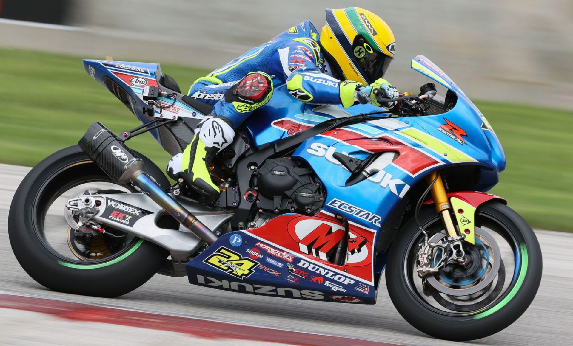 Toni Elias (24) during Race 2 at the MotoAmerica season opener. Photo by Brian J. Nelson, courtesy Suzuki Motor of America Inc.