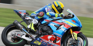Toni Elias (24) during Race 2 at the MotoAmerica season opener. Photo by Brian J. Nelson, courtesy Suzuki Motor of America Inc.