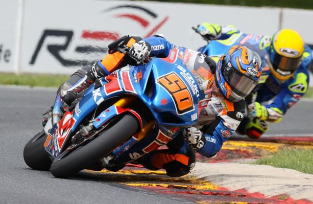 Bobby Fong (50) shows impressive speed on his Suzuki GSX-R1000 in Race 1. Photo by Brian J. Nelson, courtesy of Suzuki Motor of America Inc.