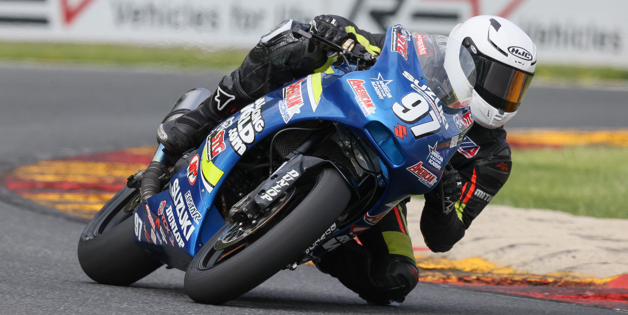 Rocco Landers (97) on his American Racing/SportbikeTrackGear.com Suzuki SV650 at Road America. Photo by Brian J. Nelson, courtesy MotoAmerica.