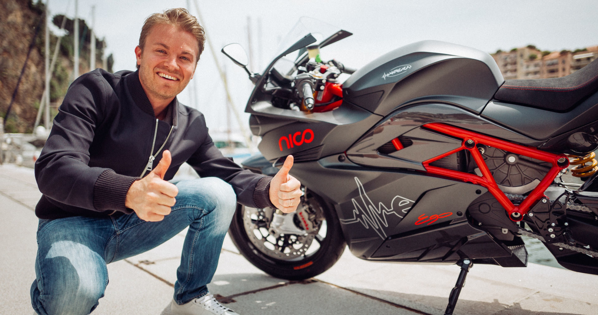 Nico Rosberg and his Energica Ego electric sportbike. Photo courtesy Energica.