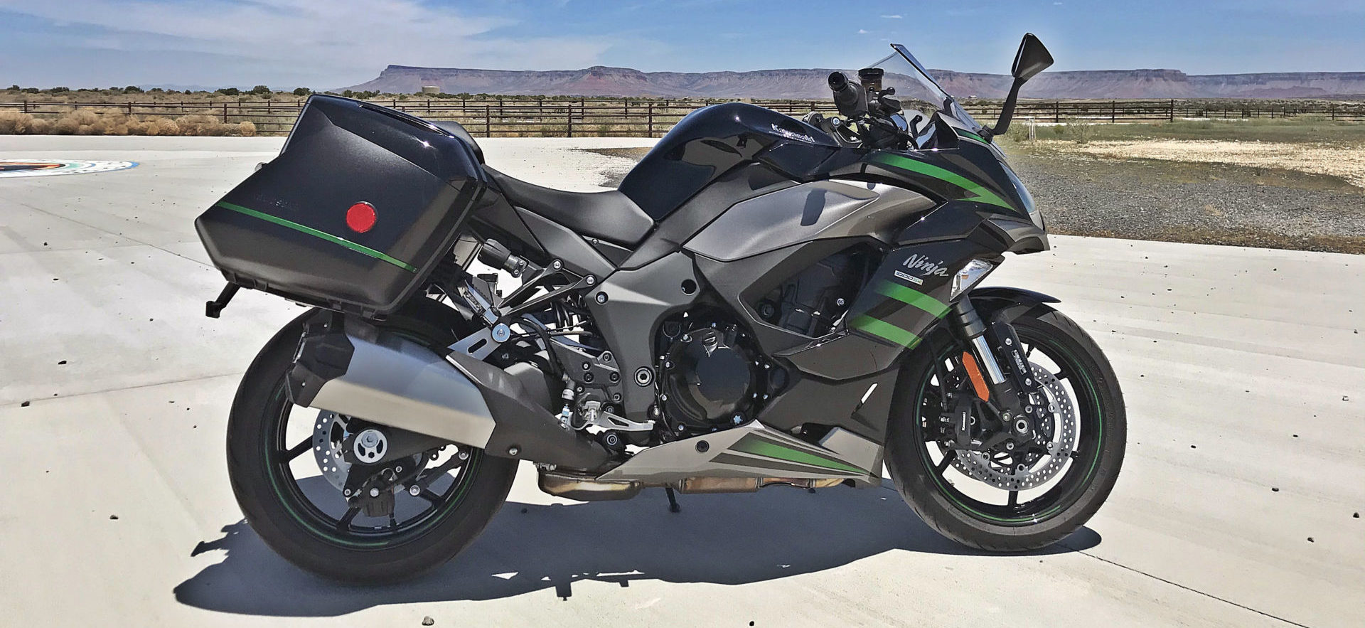 A 2020-model Kawasaki Ninja 1000SX at the west rim of the Grand Canyon. Photo by Michael Gougis.