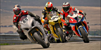 Adam Robarts (89) leads ahead of Kory Cowan (84) and Genaro Lopez (122) on the first lap of the Utah Motorcycle Law Master's of the Mountains Race June 20 at Utah Motorsports Campus. Photo by Steve Midgley, courtesy UtahSBA.