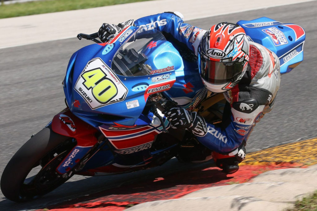 Sean Dylan Kelly (40) grabs a podium finish in the Supersport class on Sunday. Photo by Brian J. Nelson, courtesy Suzuki Motor of America Inc.