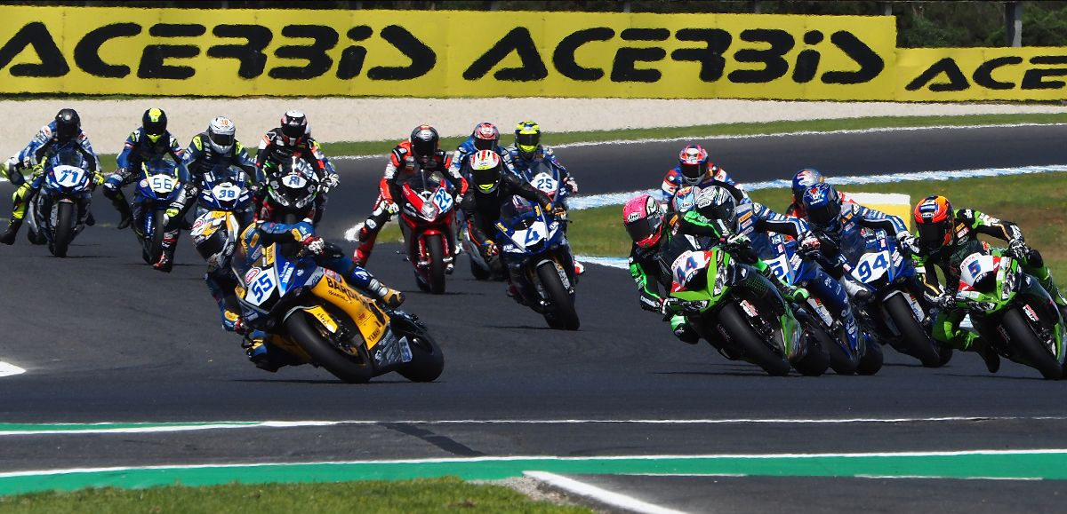 The start of the World Supersport race at Phillip Island. Photo courtesy Dorna WorldSBK Press Office.