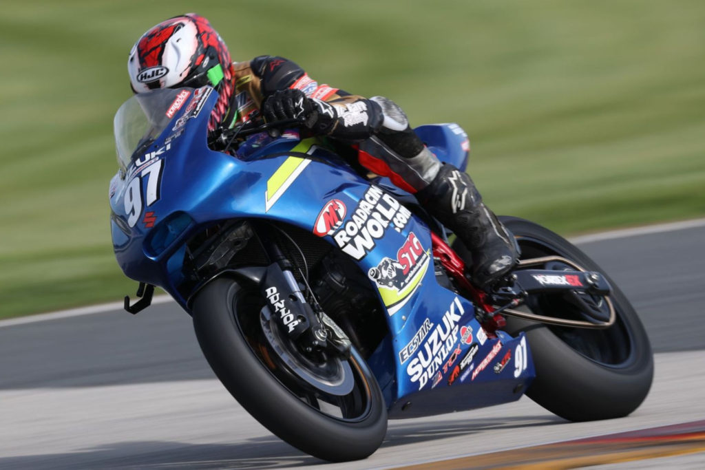 Rocco Landers (97) displays impressive speed at Road America on his Suzuki SV650. Photo by Brian J. Nelson, courtesy Suzuki Motor of America, Inc.