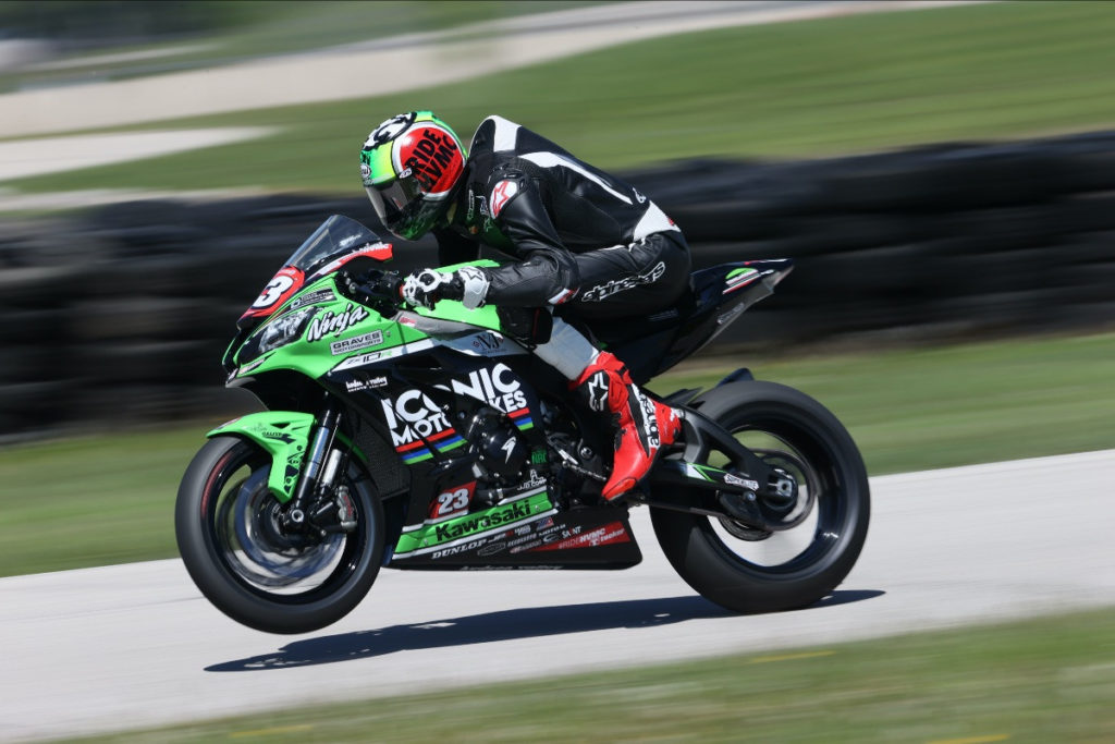 Corey Alexander (23) at speed at Road America. Photo by Brian J. Nelson, courtesy RideHVMC Racing.