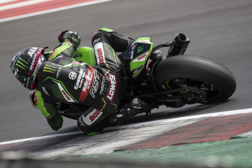 Alex Lowes (22) at speed at Misano. Photo courtesy Kawasaki.