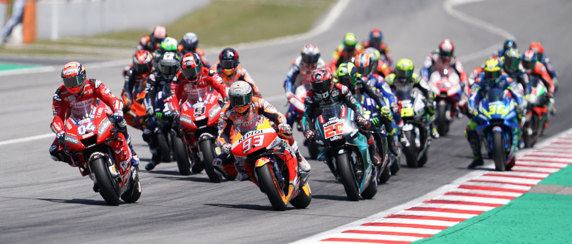 The start of the MotoGP race at Catalunya in 2019. Photo courtesy Dorna.