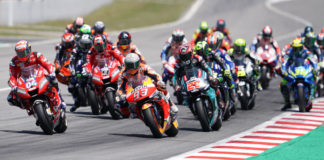 The start of the MotoGP race at Catalunya in 2019. Photo courtesy Dorna.