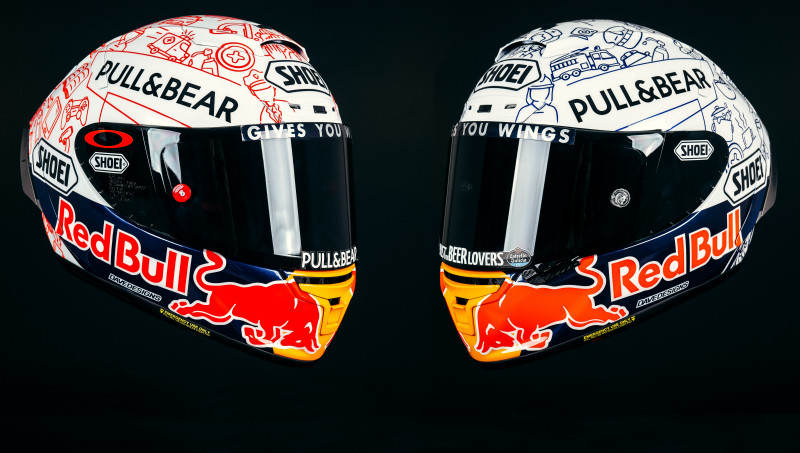 The custom helmets brothers Marc Marquez (left) and Alex Marquez (right) will wear at Jerez. Photo courtesy Repsol Honda.