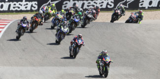 The start of MotoAmerica Superbike Race Two at COTA in 2019. Photo by Brian J. Nelson, courtesy MotoAmerica.