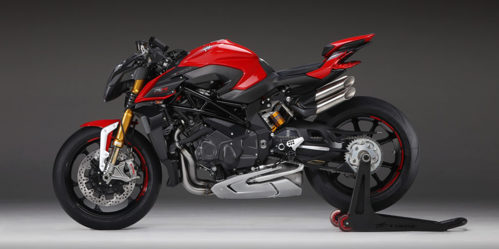 Attention to style is part of the MV Agusta aesthetic. Note the unique and eye-catching exhausts. on the Brutale 1000 RR. Photo courtesy MV Agusta. 