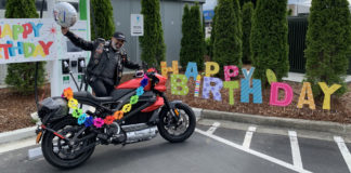 Diego Cardenas celebrated his 50th birthday, and made history, by riding his customized electric Harley-Davidson from the U.S. Mexican border to the U.S. Canadian border last week. Photo courtesy Harley-Davidson.