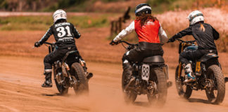 Royal Enfield "Build Train Race" participants Jillian Deschenes (left), Lana MacNaughton (center) and Melissa Paris (right) in action. Photo courtesy Royal Enfield.