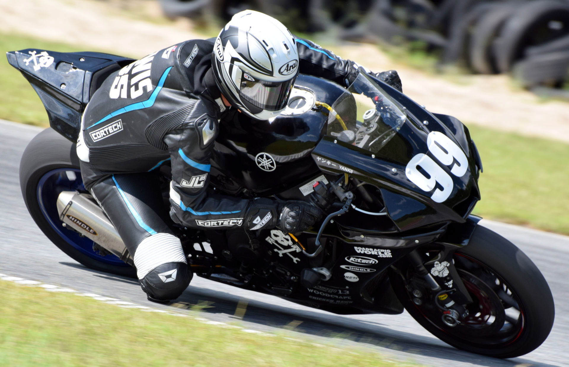 Jake Lewis (99) on the Army of Darkness Yamaha YZF-R1 at Roebling Road Raceway. Photo by Rick Hentz.